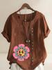 Women's Fashion Sunflower Print Shot Sleeve T-shirt Loose Cotton Shirt Casual Loose Summer Blouse Tops Plus Size