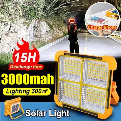 Holofote solar recarregável, refletor LED portátil para áreas externas, holofote, projetor recarregável, lâmpada de construção