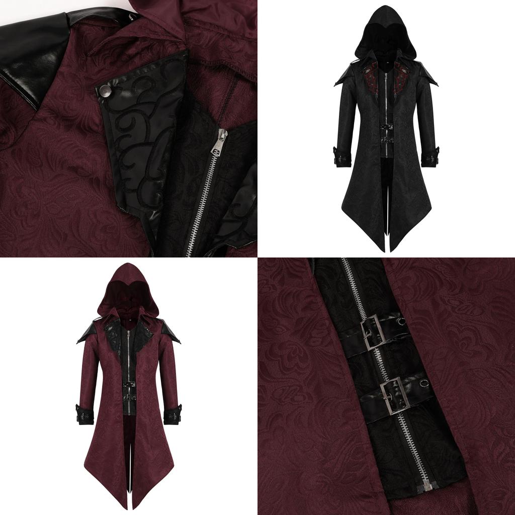European Medieval Vintage Mens Padded Knit Coat With Hood For Halloweentheater Costumes