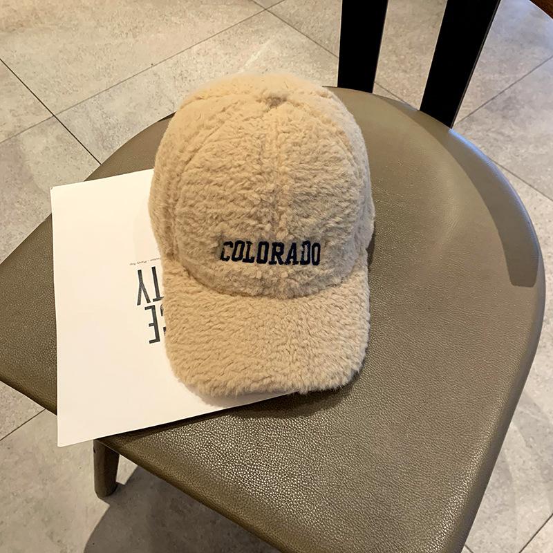 Warm Hat for Women Fashion Korean Fashion Embroidered Letter Plush Baseball Cap Showing Face Small Versatile Baseball Cap