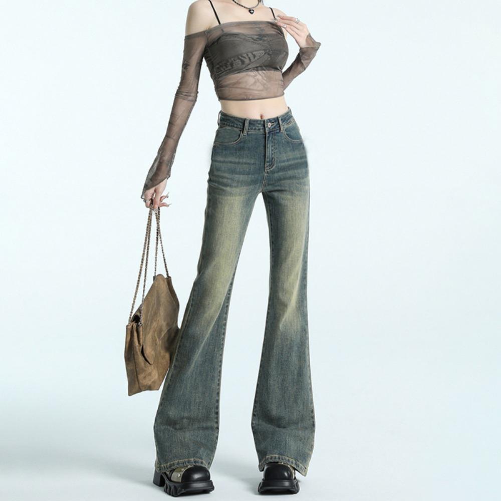 

Американский ретро лето и осень новый дизайн чувство высокая талия и тонкие джинсы женские эластичные удлиненные микро-расклешенные брюки тренд 2XL