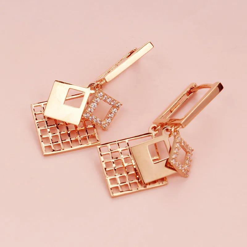 Exquisite Russian Purple Gold Luxury Square Sequin Ear Buckle Shiny Simple Rose Gold Plated White Rhombus Earrings