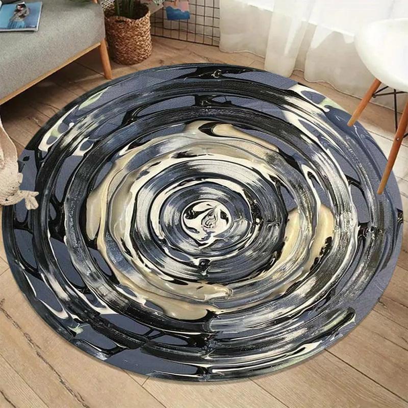 

Abstract Black White & Gold Swirl Round Rug Anti-slip Soft Modern Art Carpet for Contemporary Living Room Bedroom Decor 60cmx60cm