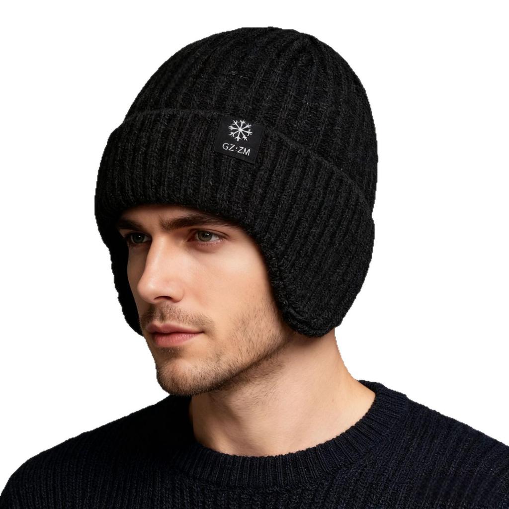 Plush Winter Ear Protection Knit Hat for Seniors - Warm, Windproof, and Thickened Wool Hat for Cold Weather.