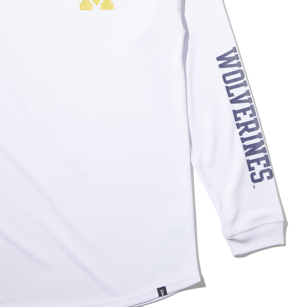 SPALDING Tričko s dlouhým rukávem s logem M Michigan, zaoblený lem, bílé, XXL, SMT24124M
