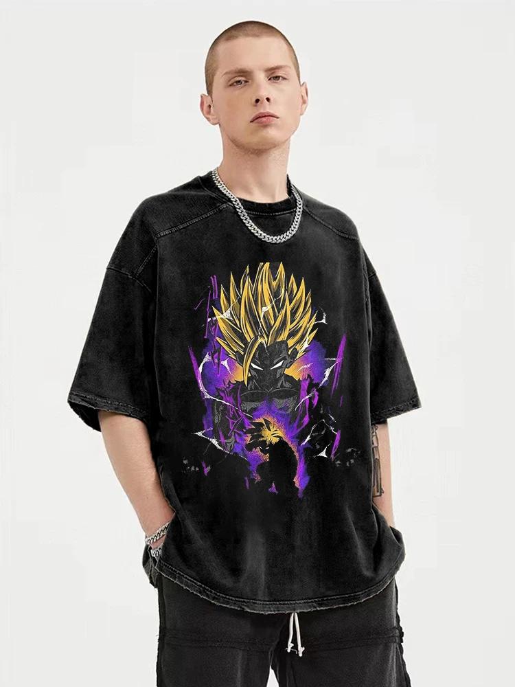 Men Hip Hop Streetwear Washed TShirt Dragon Ball Anime Graphic Tshirt Harajuku Cotton Tops Summer Short Sleeve Vintage Tees