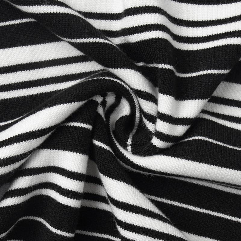 Womens Loose Colorblock Stripe Turn Down Collar Long Sleeve Knit T Shirt