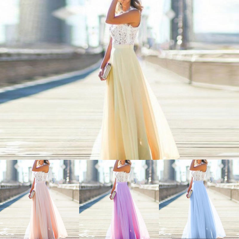 Women Lace Maxi Long Evening Party Prom Dress Sundress Chiffon Dress SAHW
