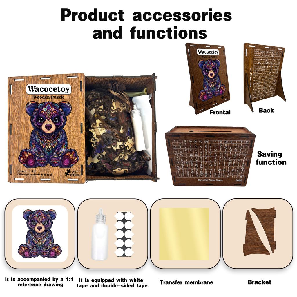 Bear Puzzle Wooden Special-Shaped Splicing Toy Piggy Bank Multi-Functional Decompression Puzzle