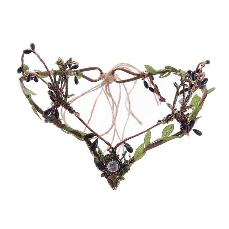 Корона фей Обруч для волос фей Венок из листьев для женщин Косплей, Костюм фей Головной убор фей Свадебный головной убор