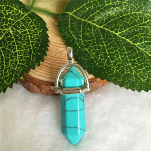 Natural Crystal Hexagonal Column Necklace Pendant, Crystal Pendant N572 бирюзовый зеленый