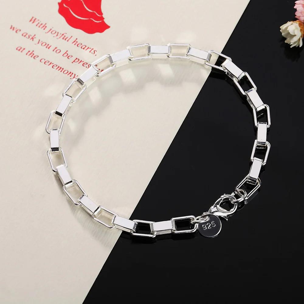 925 Sterling Silber Klassische Lange Quadratische Gliederketten Armbänder Für Damen Herren Mode Party Hochzeit Accessoires Schmuck Weihnachtsgeschenk