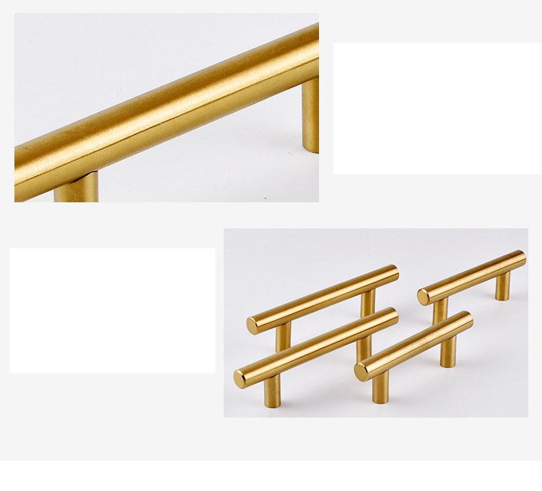 Modern Minimalist Cabinet Solid Golden Round Tube Handle T-shaped Hardware Handle American Wardrobe Door Handle
