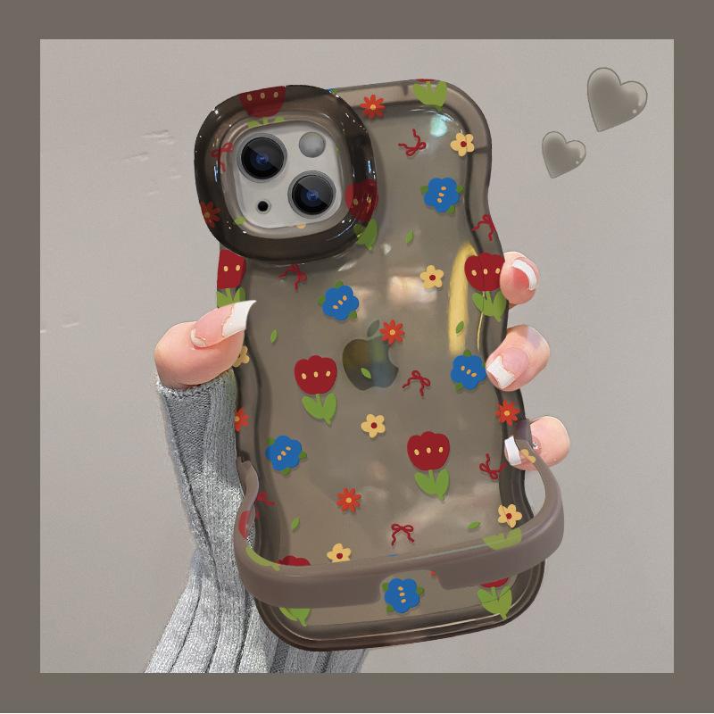 Ins Floral Suitable for IPhone Case IPhone 16proma Double Bracket 15 Transparent Silicone 14 Anti-fall 13 Women