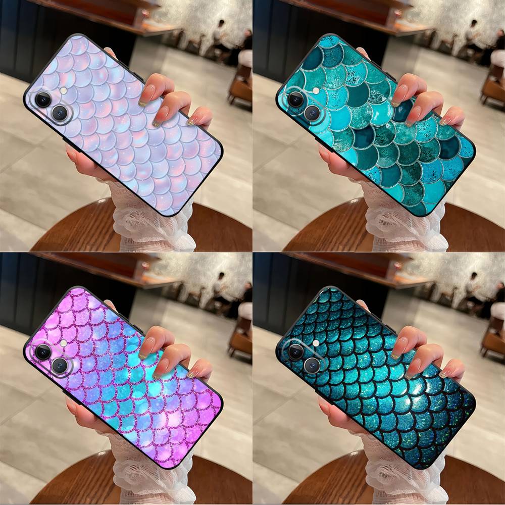 Mermaid Scale for iPhone 15 16 14 Plus 13 12 11 17 Pro Max 17 Air Black Soft Phone Cover