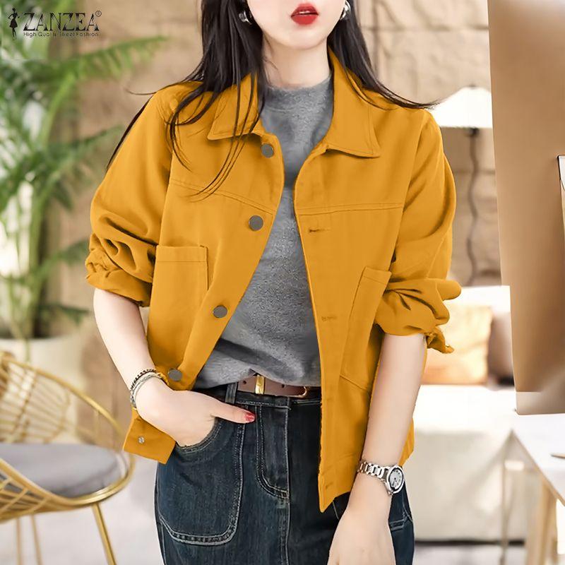 ZANZEA Women Casual Turn Down Collar Loose Long Sleeve Blouse