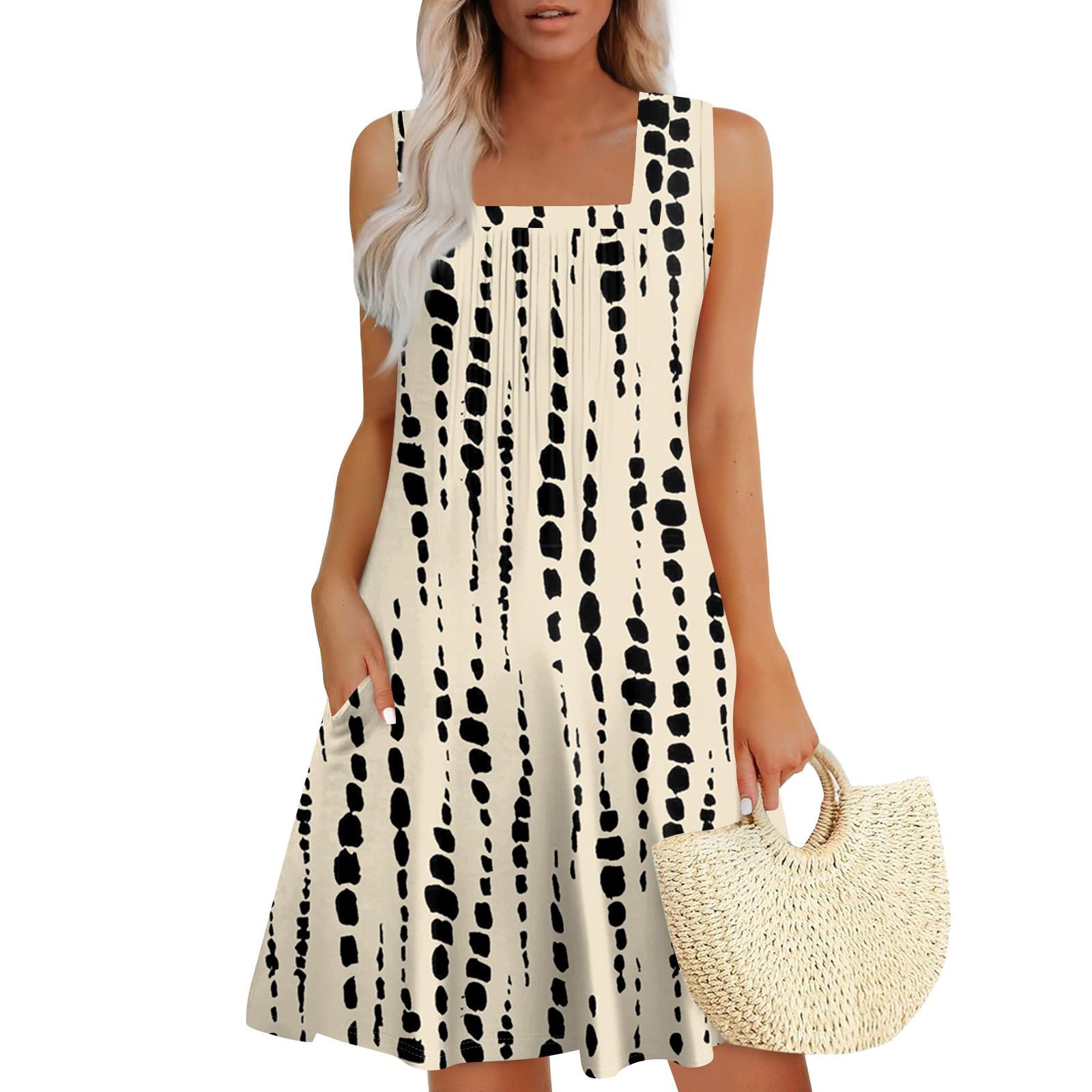 

Женские летние платья Свободные сарафаны без рукавов Платье с карманами M бежевый