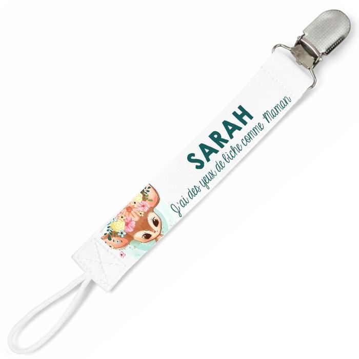 Planetee Attache tétine pour prénom SARAH yeux de biche comme Maman | Attache sucette cadeau naissance