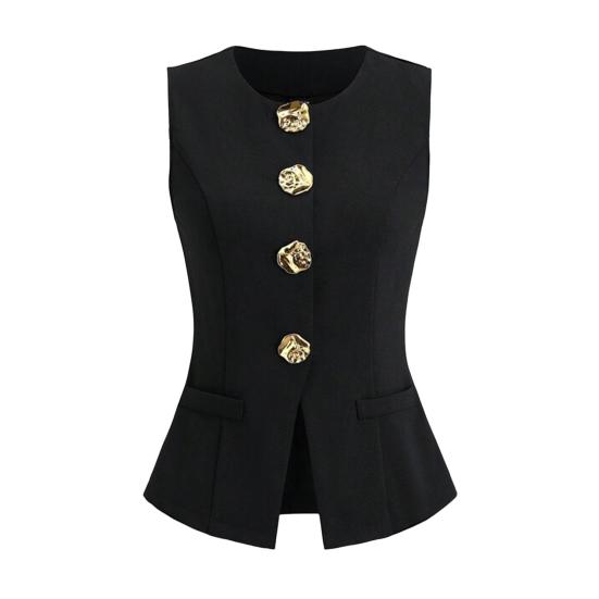 

Женский блейзер-жилет, нарядный, деловой, без рукавов, жилет от костюма, повседневный, на пуговицах, для офисной работы, жилет-топ XL чёрный