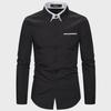 Men's Autumn Fashion Double Collar Solid Color Slim Fit Long Sleeve Shirt