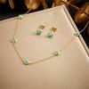 Gold Turquoise Station Jewelry Set Necklace Earrings
