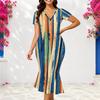 Women Plus Size V Neck Short Sleeve Blue White Pink Printed Fishtail Dress