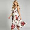 New Summer Holiday Elastic Floral Print Long Dress Women's Spaghetti Strap Cup Padded Backless A-Line Boho Midi Dress
