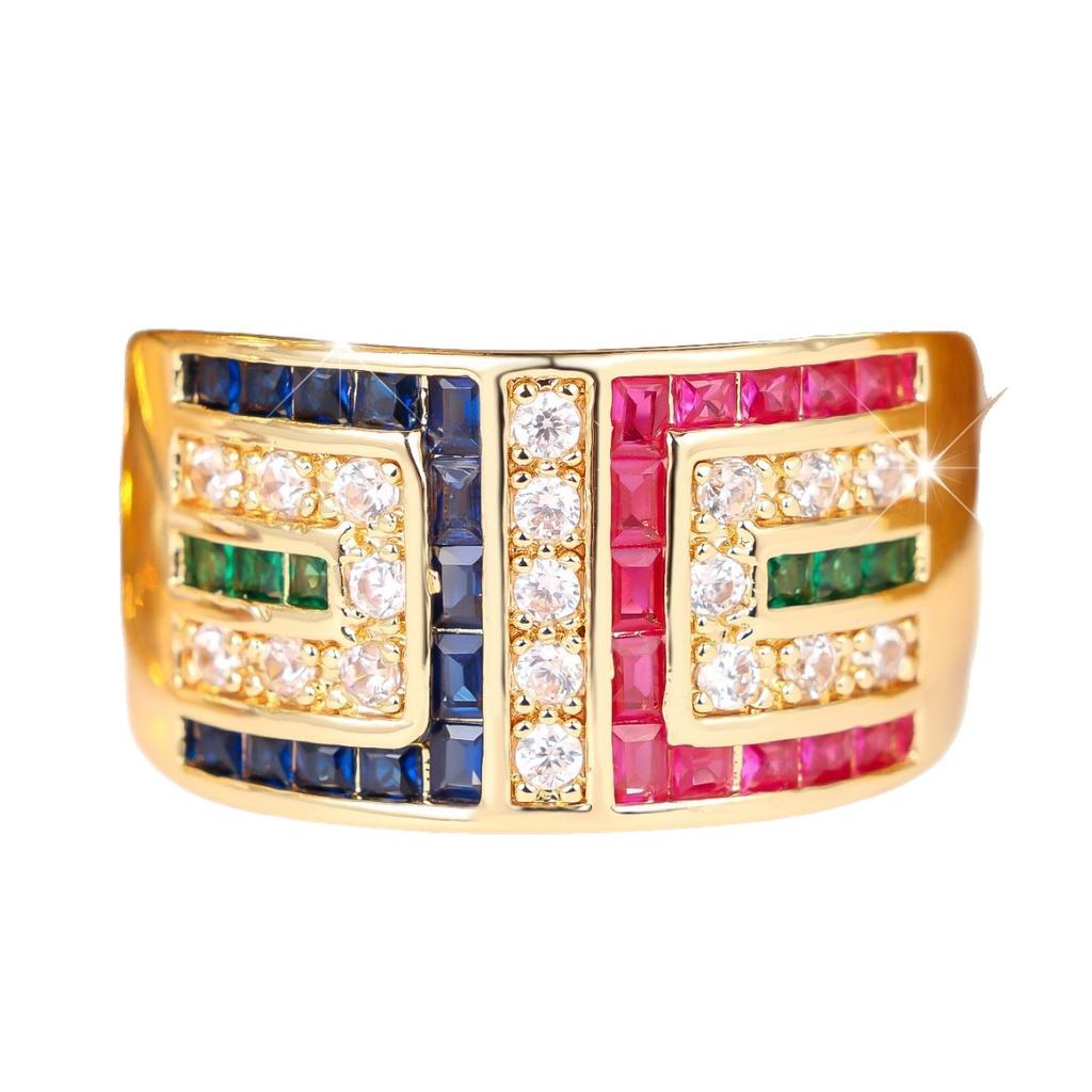 Multicolor Zircon Geometric Crystal Square Small Stone Rings for Women Vintage Gold Color Engagement Bands Wedding Jewelry Gifts