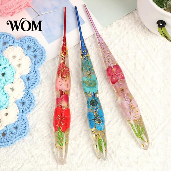 Comfortable Grip Crochet Hook Resin for Beginners, Crocheting Lovers, 2.0mm-8.0mm Ergonomic Artistic with Long Floral Handle Blankets, Dolls, Shawls,