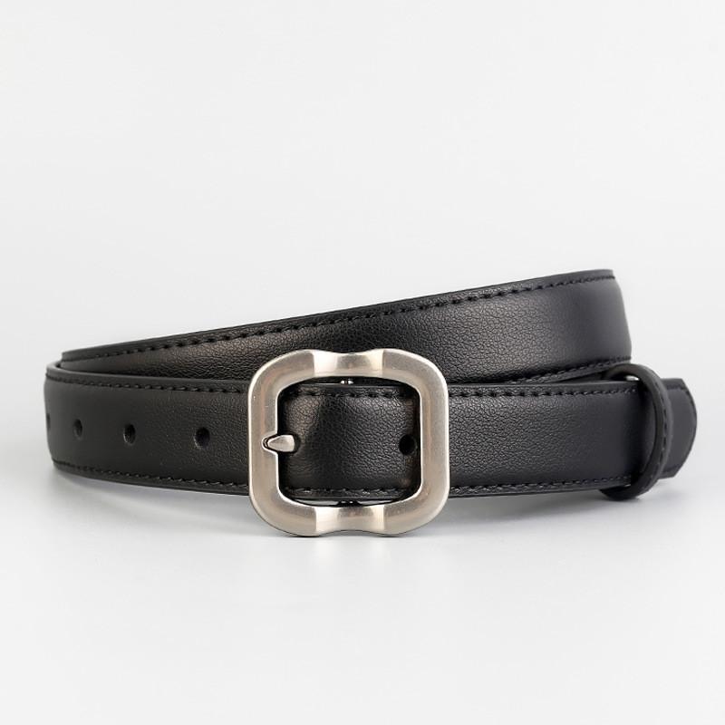 Genuine Leather Belt For Women With Silver Buckle For Casual And Office Wear Black Silver Buckle
