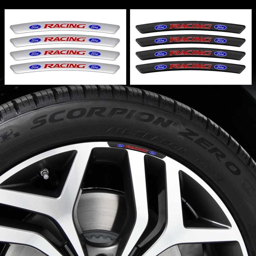 4Pcs Aluminum Car Wheel Rims Racing Stickers Badges Auto Decoration For Ford Focus Mk2 MK3 MK7 MK4 Fiesta Ranger Mustang Mondeo
