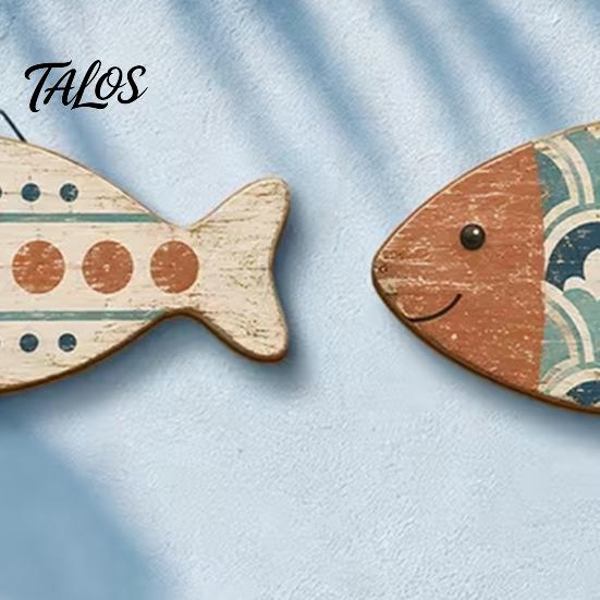 Ocean Theme Home Decor 4PCS Rustic Wooden Fish Wall Decor, Mediterranean Style Hanging Plaques, Blue Holiday Ornaments And Brown Finish Nautical