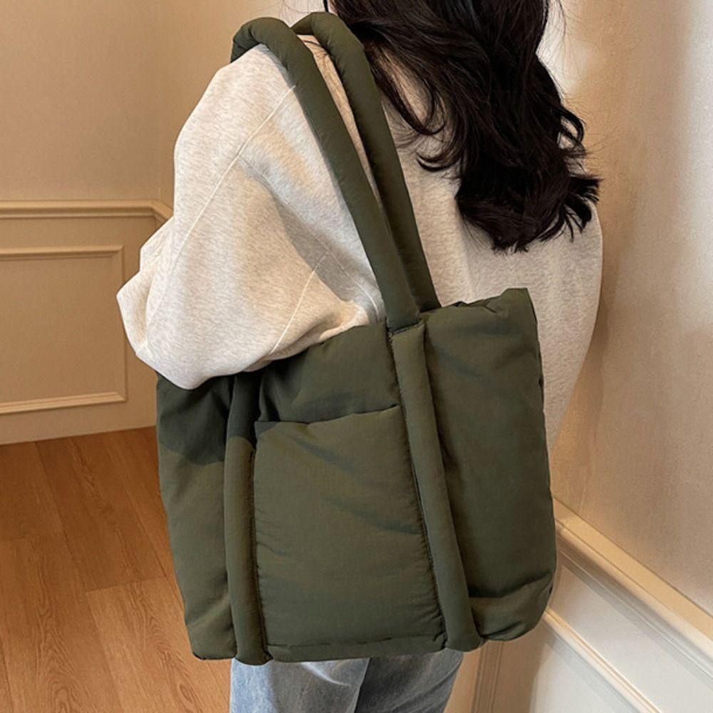 Korean Style Down Cotton Shoulder Bag Solid Color Puffy Crossbody Bag  Office Worker