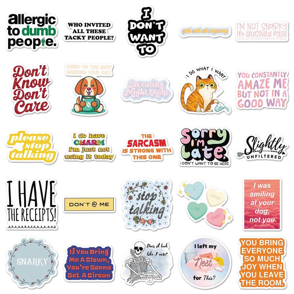 50 Snarky Meme Graffiti Stickers - Creative Prank English Sentences for Phone Cases & Water Bottles