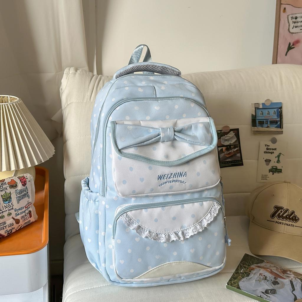 Schoolbag spring new cute schoolbag high value junior high school girls girl heart polka dot bow versatile backpack