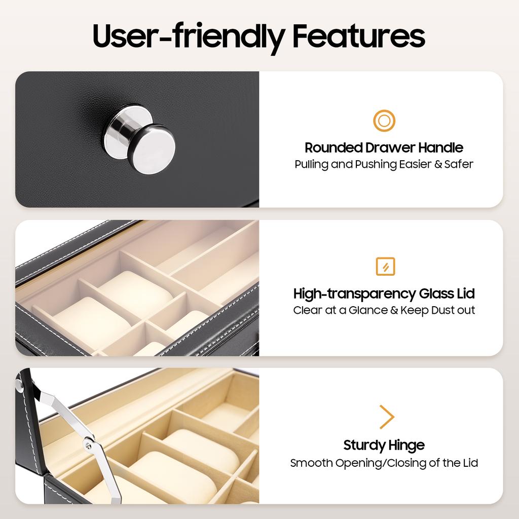 Vintage Watch Box for Men with Lock, 6 Watch 9 Eyeglass Storage Organizer, Wood PU Leather Display Case, Gift for Collector