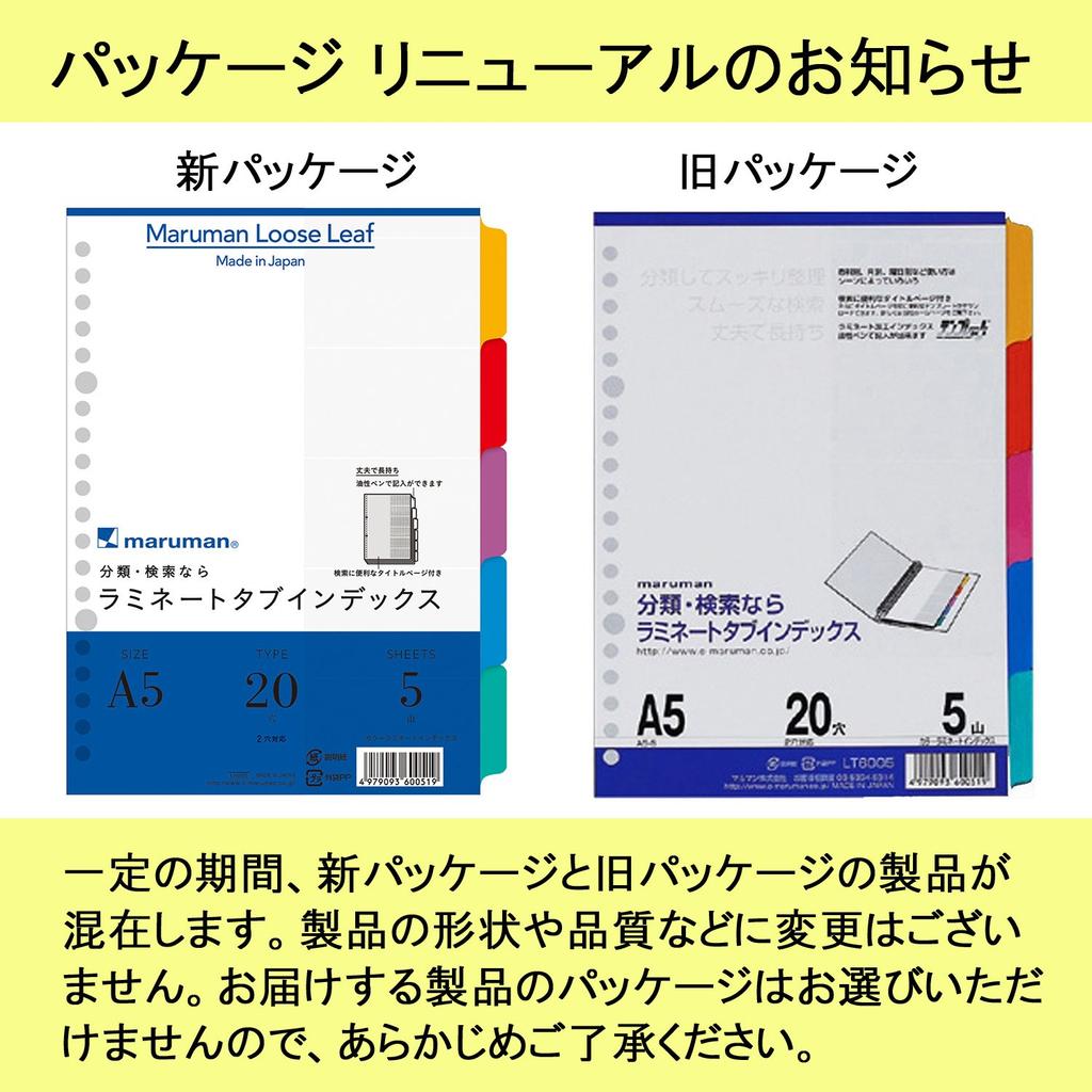 Maruman Index A5 20-Hole (2-Hole Compatible) Index Sheets, 5 Tabs, 1 Set of 10, LT6005
