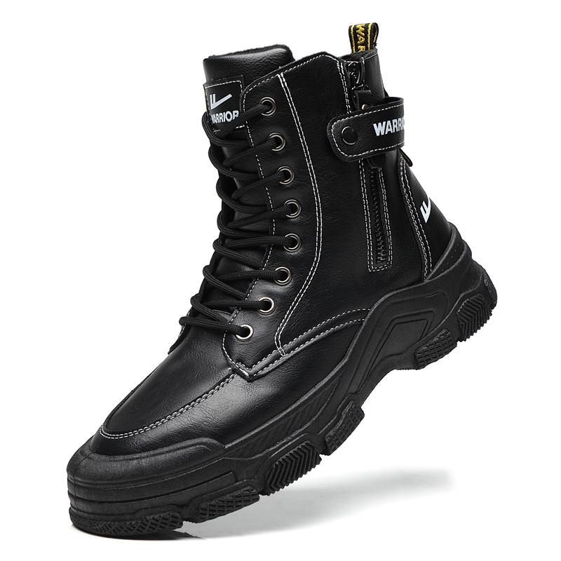 Warrior Stylish Simple Cotton Fleece Daily Commuting Short Martin Boots Men boots Black WXP(WZ)-076002M