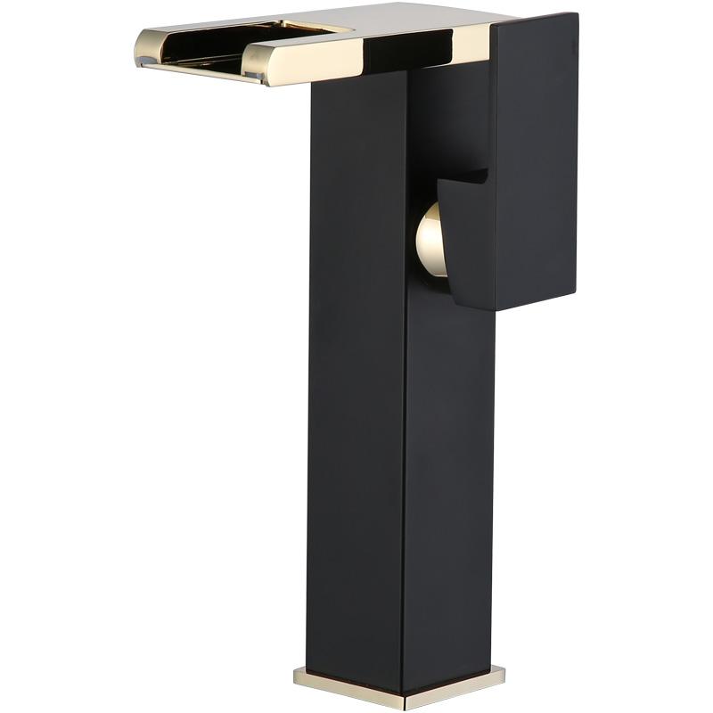Bathroom Basin Faucet Black Gold Brass LED Sink Mixer Tap Hot and Cold Unique Design Basin Lavtory Faucet Brass