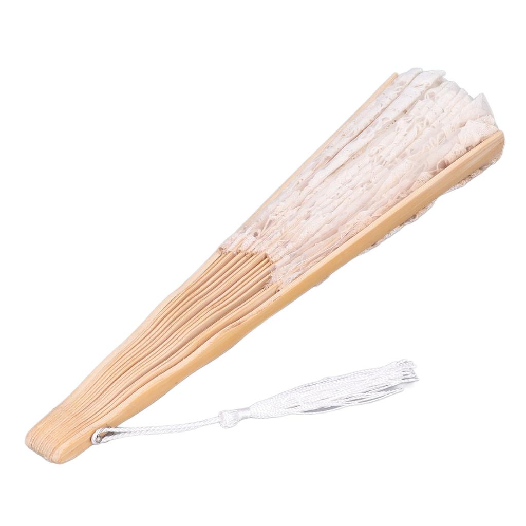 Folding Fan Hallow Lace Bamboo Bones Vintage Style Hand Fan with Tassel for Performance Clothes Decoration Gift