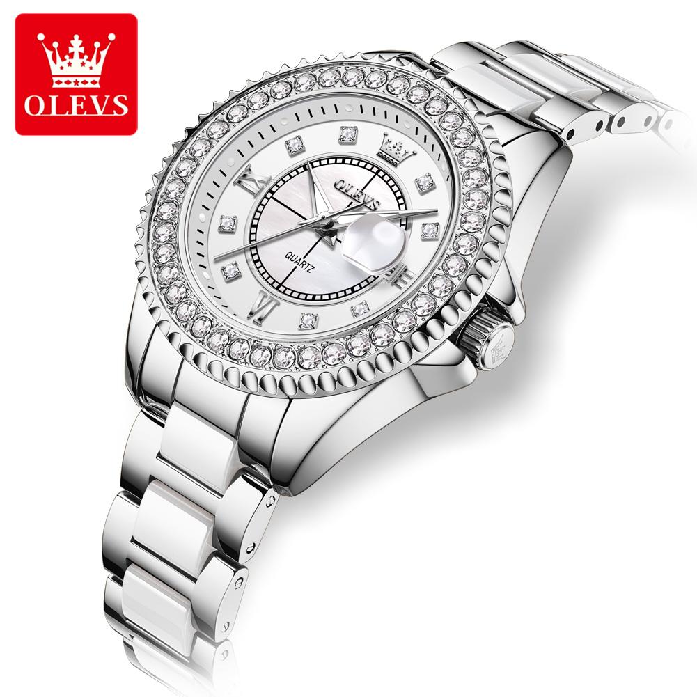 OLEVS 3685 New Quartz Watch for Women Luminous Waterproof Calendar Diamond Bezel Original Fashion Dress Ladies Wristwatch