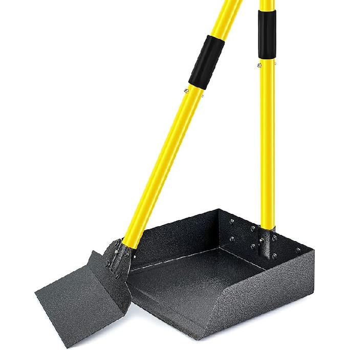 Dog Pooper Scooper,Tray and Spade Set Poop Scooper for Dogs, Adjustable Long Handle Metal Pooper Scooper with Bin for Pet Waste Removal, No Bending