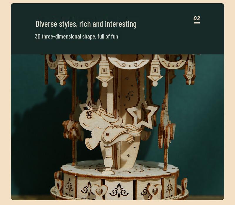 3D Wooden Carousel Puzzle Toy - DIY Educational Assembly