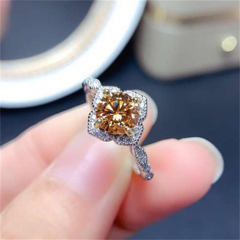 

BELLA BOX винтажные кольца для очаровательных женщин с 8 мм цирконом цвета шампанского, женские ювелирные украшения, подарок Resizable шампанского