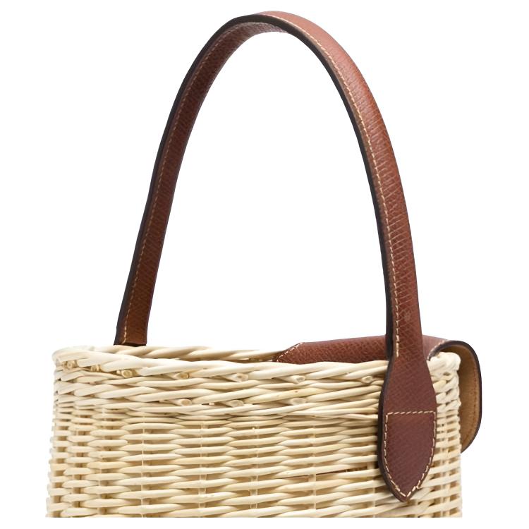 Longchamp Épure Embossed Logo Woven Straw And Leather Bucket Bag Women handbags Beige Brown 10161HCY016