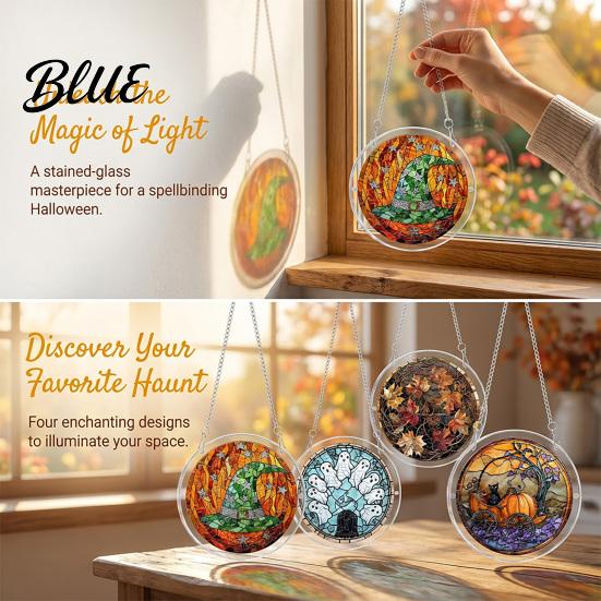 Cute Spooky Puzzle Halloween Acrylic Suncatcher Window Hanging,7.87 Inch Sun Catcher Themed Gift Idea Decoration Ornament Ideal for Gifting and Home