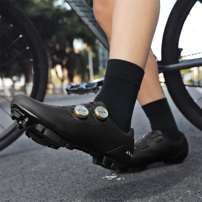 Unisex Cycling Shoes with Double Buckle and Lock, Hard Rubber Sole for Road and Mountain Biking
