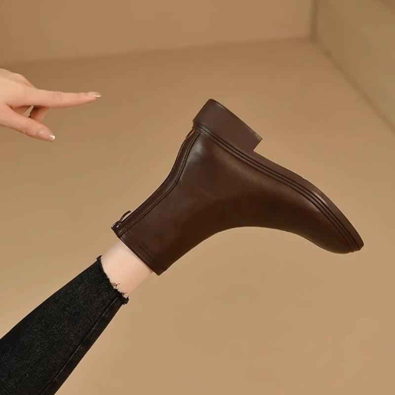 Square Toe Elastic Women'S Ankle Boots Autumn Winter Fleece-Lined Female Short Shoes Leather Booties Sale Goth Trend Boot