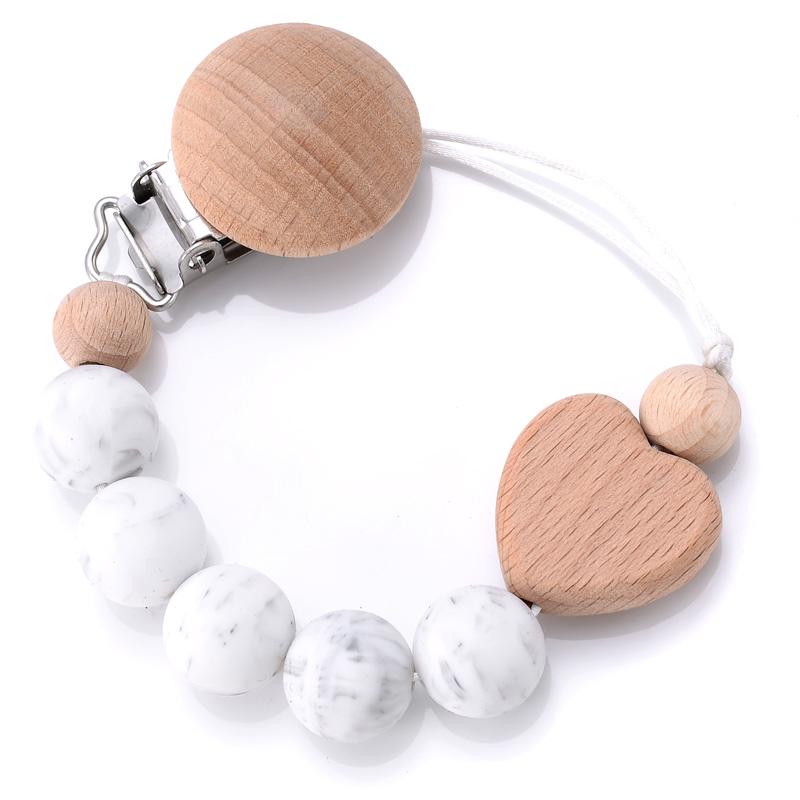 Baby Beech Pacifier Clips Heart Wood Silicone Pacifier Chain Baby Pacifier Clip Pendant Dummy Nipple Holder Anti-drop Accessory