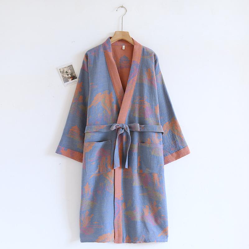 Women Sleeve Spring Autumn Bathrobe Printed Morning Robes Loose Home Wear Sleep Dressing Gowns